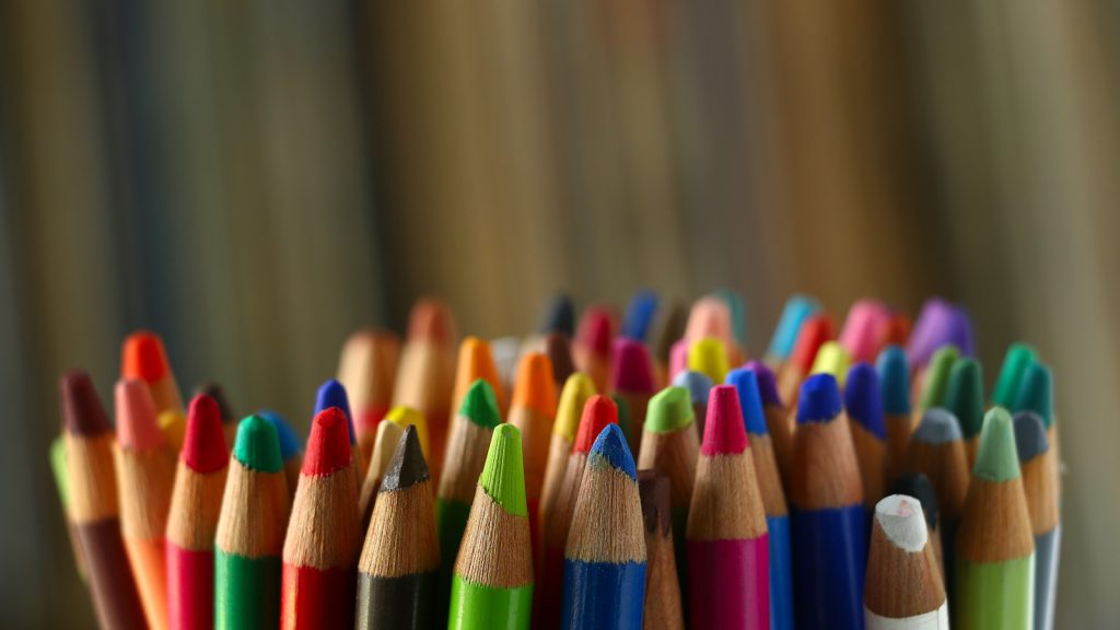 Coloured pencils, creative studio